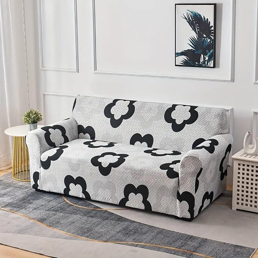 Universal Sofa Couch Cover 140 GSM Sofa Slipcover (Black/White Dahlia)