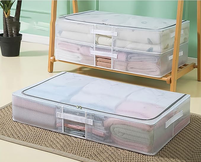 Transparent Under-bed Clothes Storage Bag Organizer with Folding and Dustproof