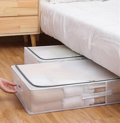 Transparent Under-bed Clothes Storage Bag Organizer with Folding and Dustproof