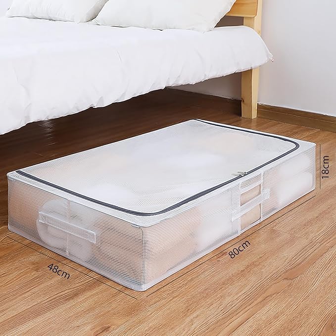 Transparent Under-bed Clothes Storage Bag Organizer with Folding and Dustproof