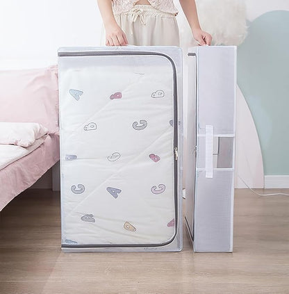 Transparent Under-bed Clothes Storage Bag Organizer with Folding and Dustproof