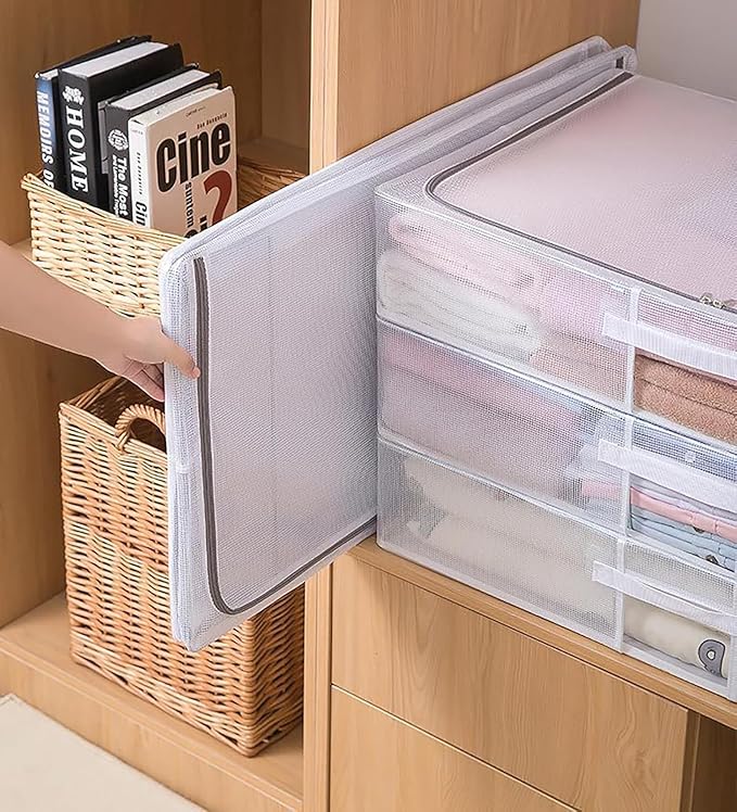 Transparent Under-bed Clothes Storage Bag Organizer with Folding and Dustproof