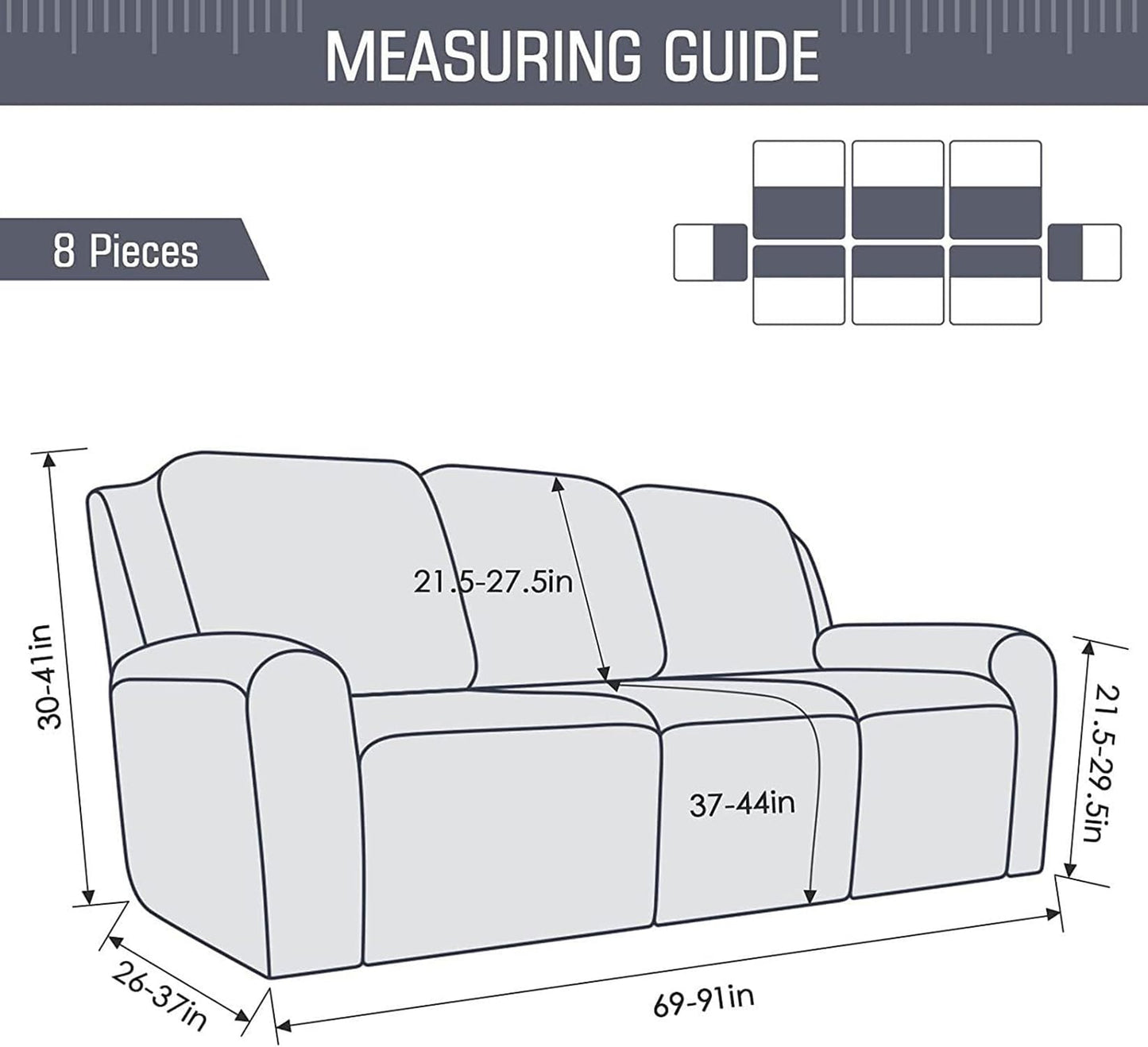 Recliner 8 Pieces Reclining Couch Covers for 3 Seats Sofa Slipcovers