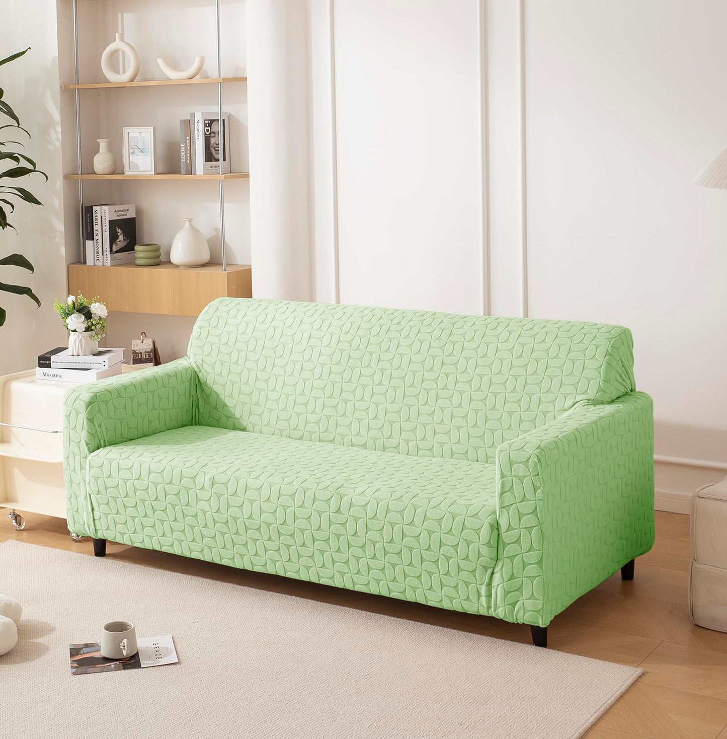 Jacquard Fabric Texture Sofa Cover 220 GSM Sofa Slipcover-Green