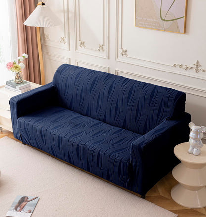 Universal Jacquard Crizzle Pattern Fabric Sofa Cover (Navy Blue)