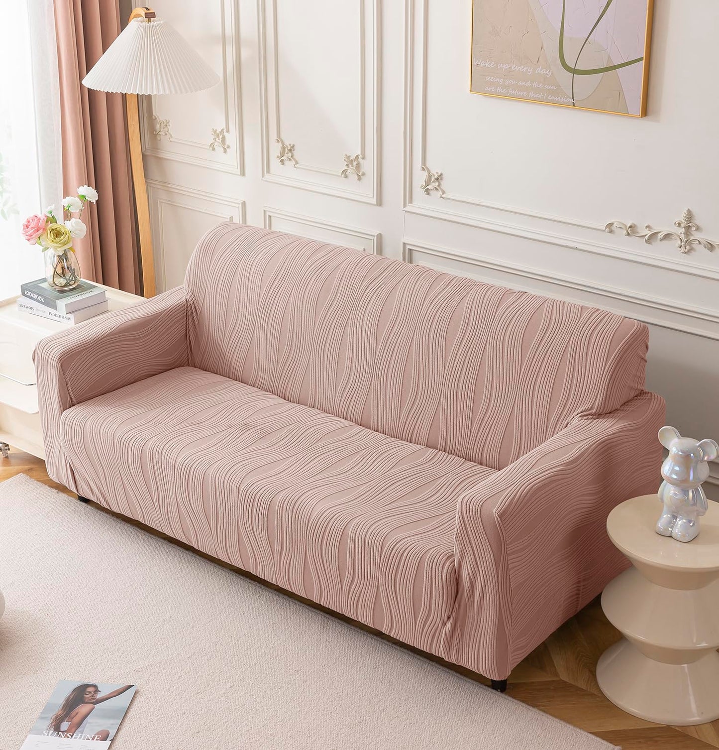 Universal Jacquard Crizzle Pattern Fabric Sofa Cover (Pink)