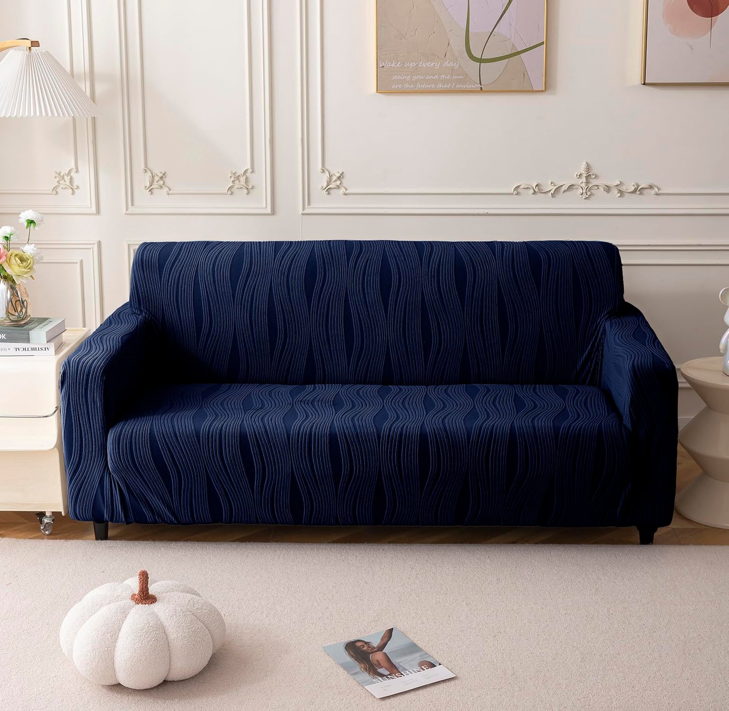 Universal Jacquard Crizzle Pattern Fabric Sofa Cover (Navy Blue)