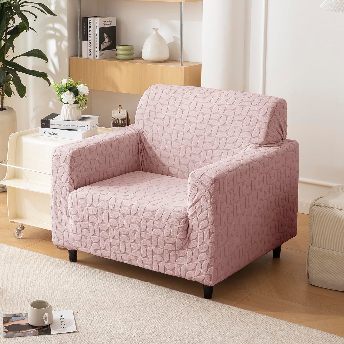 Jacquard Fabric Texture Sofa Cover 220 GSM Sofa Slipcover-Pink