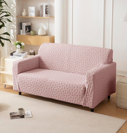 Jacquard Fabric Texture Sofa Cover 220 GSM Sofa Slipcover-Pink