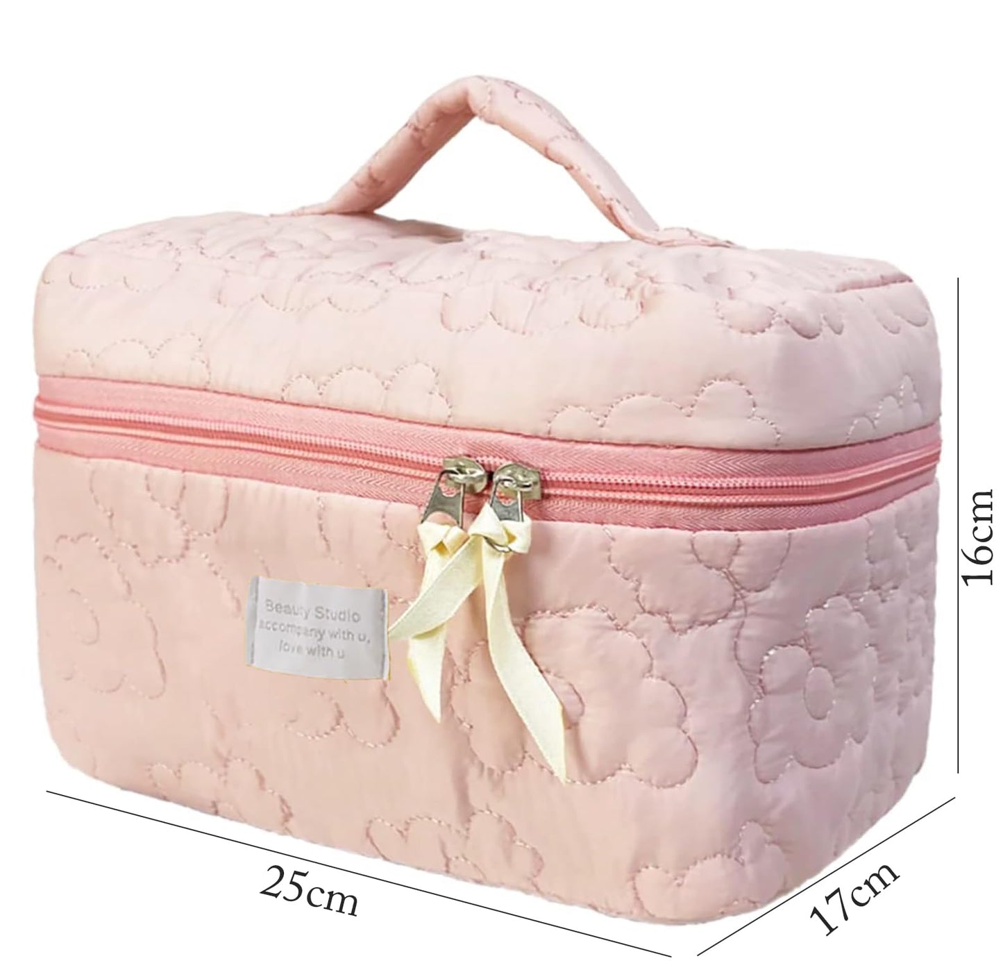 Flower Quilting Cloth Makeup Bag Travel Toiletry Bag with Handle Organizer (White)