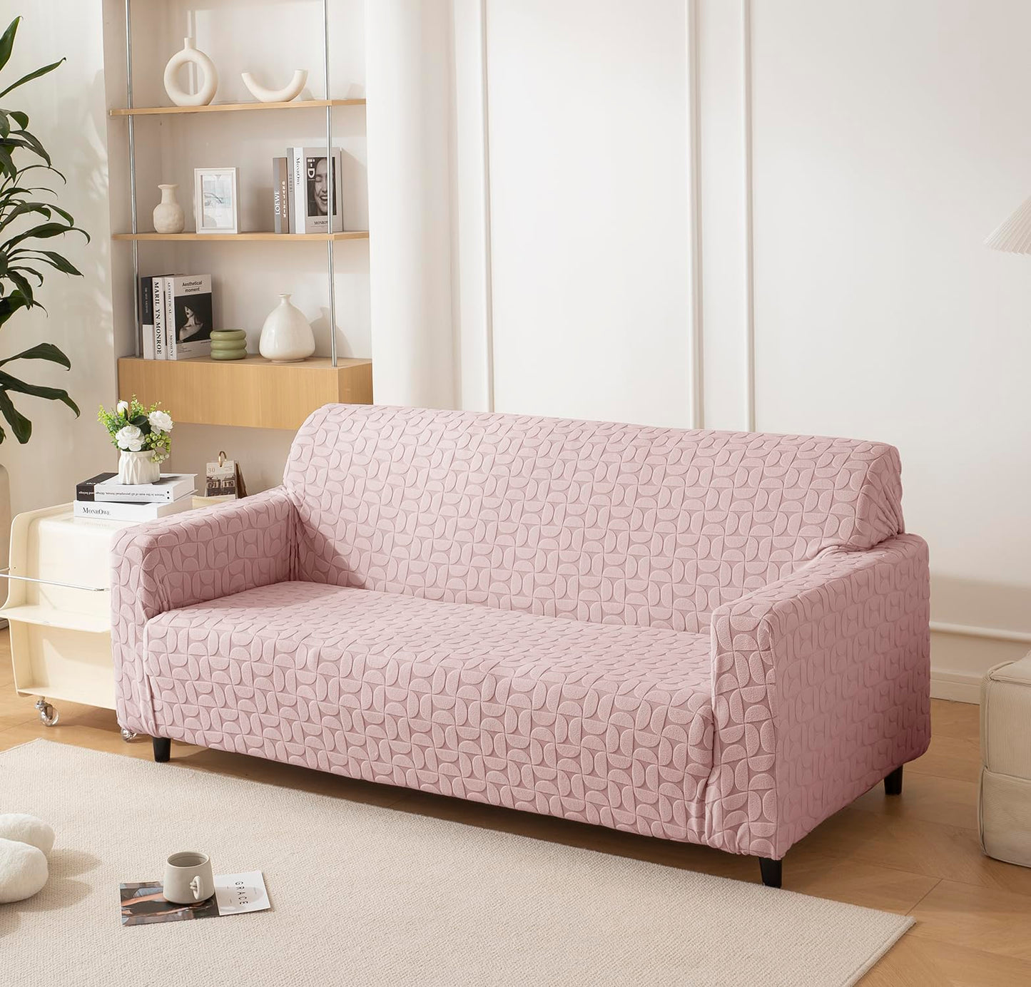 Jacquard Fabric Texture Sofa Cover 220 GSM Sofa Slipcover-Pink