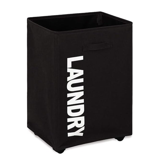 Laundry Basket Foldable Rectangular Storange Bin with wheels (Black)