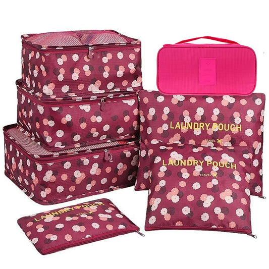 Travel Storage Printed Clothes Packing Cubes Bags (6 Pouch + 1 Underwear Bag)