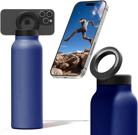 Insulated Magnetic Water Bottle Phone Holder-Stainless Steel (710ml)