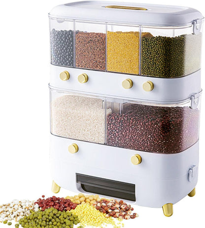 Rice Container, Cereal Food Dispenser, with Lid Moisture Resistant Household 6-Grid Rice (White)