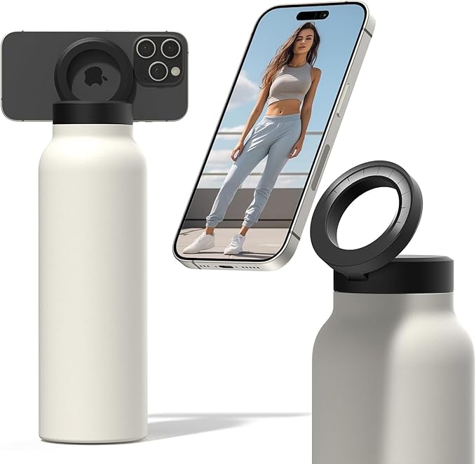 Insulated Magnetic Water Bottle Phone Holder-Stainless Steel (710ml)