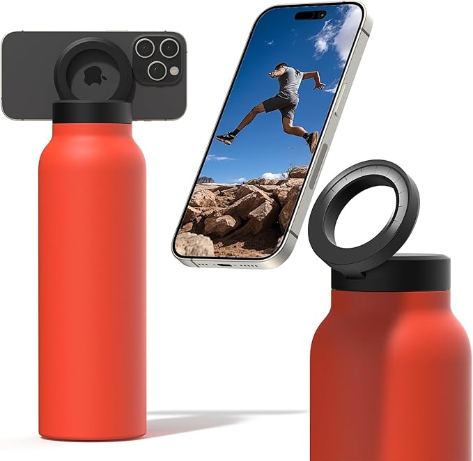 Insulated Magnetic Water Bottle Phone Holder-Stainless Steel (710ml)