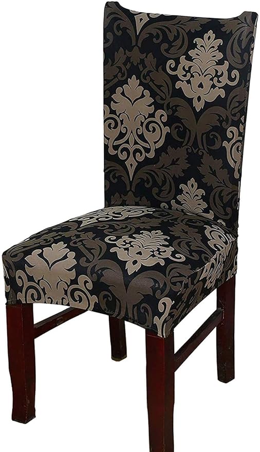 Elastic Chair Cover Stretch Removable Slipcover (Black Brown Motif)