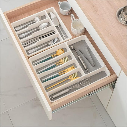 Cutlery Drawer Organiser for kitchen utensils 6 compartment (White)