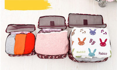 Travel Storage Printed Clothes Packing Cubes Bags (6 Pouch + 1 Underwear Bag)