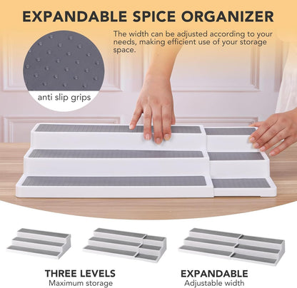 Expandable Spice Rack Organizer Plastic 3 Tier (White)