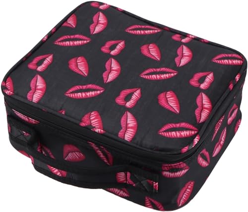 Makeup Cosmetic Storage Case with Adjustable Compartment (Red Lips)