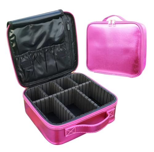 Makeup Cosmetic Storage Case with Adjustable Compartment (Shimmer Pink)