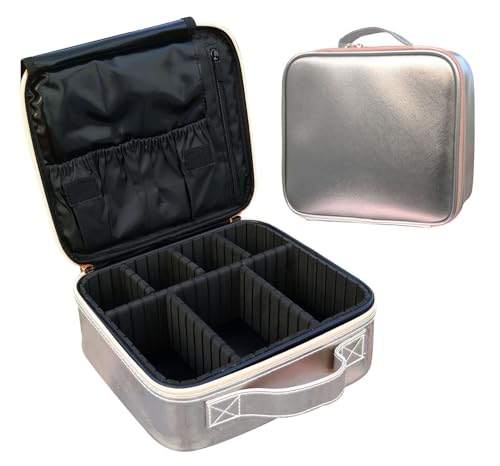 Makeup Cosmetic Storage Case with Adjustable Compartment (Shimmer Silver)