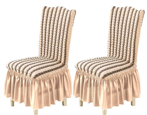 Turkish Bubble Frill Chair Cover (Beige Stripe)