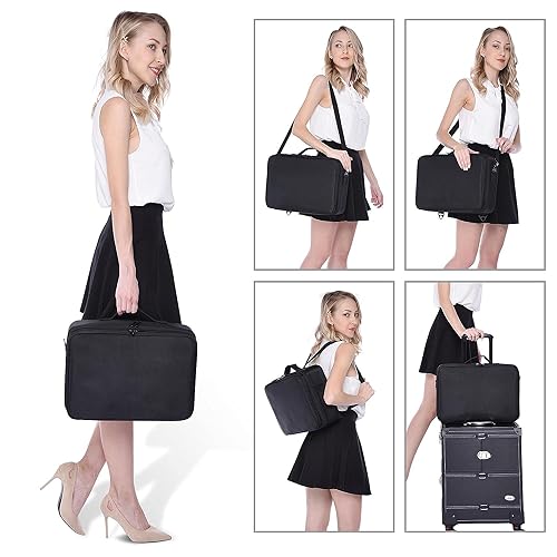 3 Layers Large Capacity Makeup Train Case with Adjustable Compartment (Black)