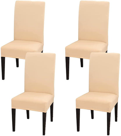 Polyester Spandex Plain Chair Cover Stretch Removable Washable Slipcover (Cream)