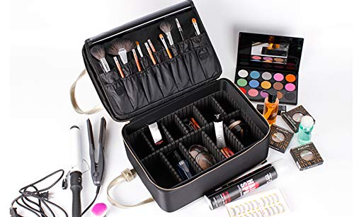 Cosmetic Organizer Beauty Artist Storage Brush Box with Shoulder Strap - Black