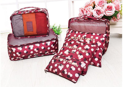 Travel Storage Printed Clothes Packing Cubes Bags (6 Pouch + 1 Underwear Bag)