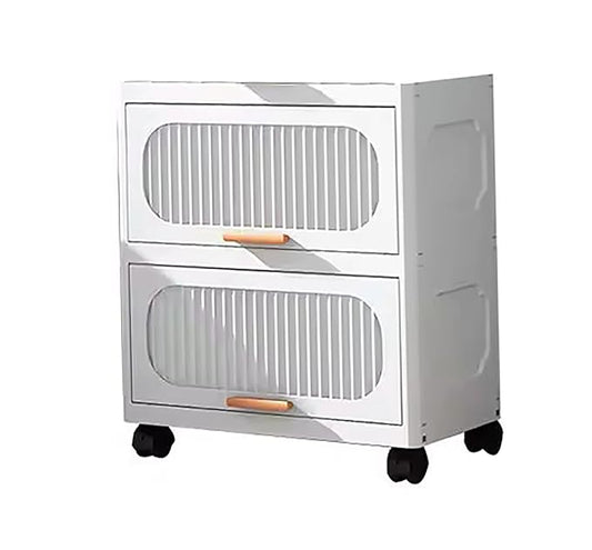 Stackable Collapsible Storage Boxes with Wheels and Doors – Versatile Plastic ( White 40 cm)