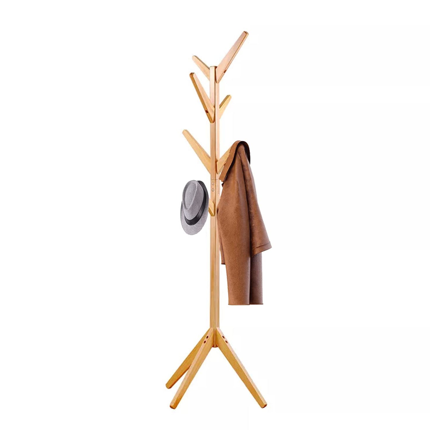 Standing Tree Shaped Coat Rack Hanger Stand with 4 Tiers 8 Hooks - Bamboo White