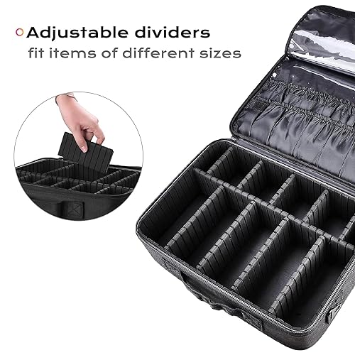 3 Layers Large Capacity Makeup Train Case with Adjustable Compartment (Black)