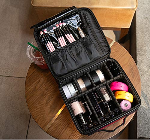 Makeup Cosmetic Storage Case with Adjustable Compartment - Red