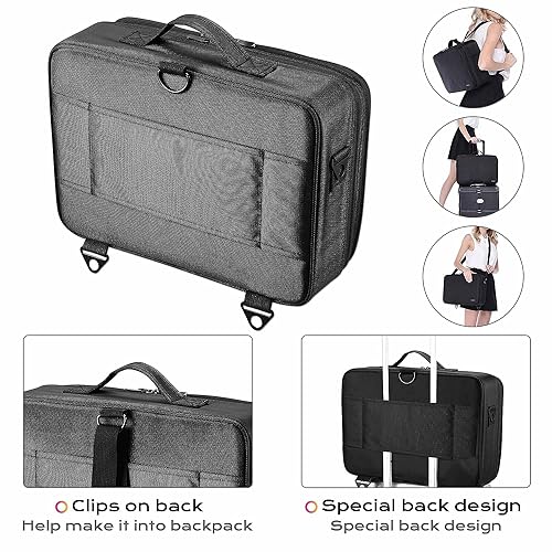 3 Layers Large Capacity Makeup Train Case with Adjustable Compartment (Black)