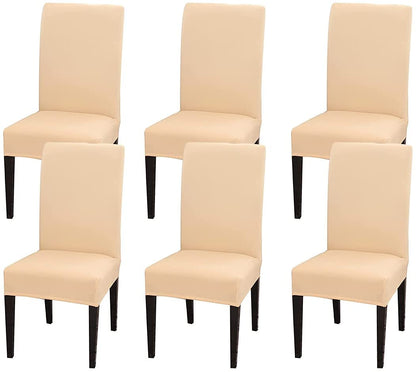 Polyester Spandex Plain Chair Cover Stretch Removable Washable Slipcover (Cream)