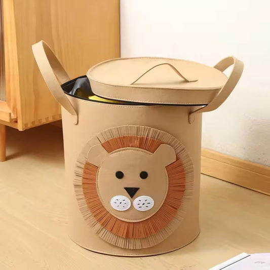 Felt Kids Cartoon Laundry Basket With Lid Round Storage Basket