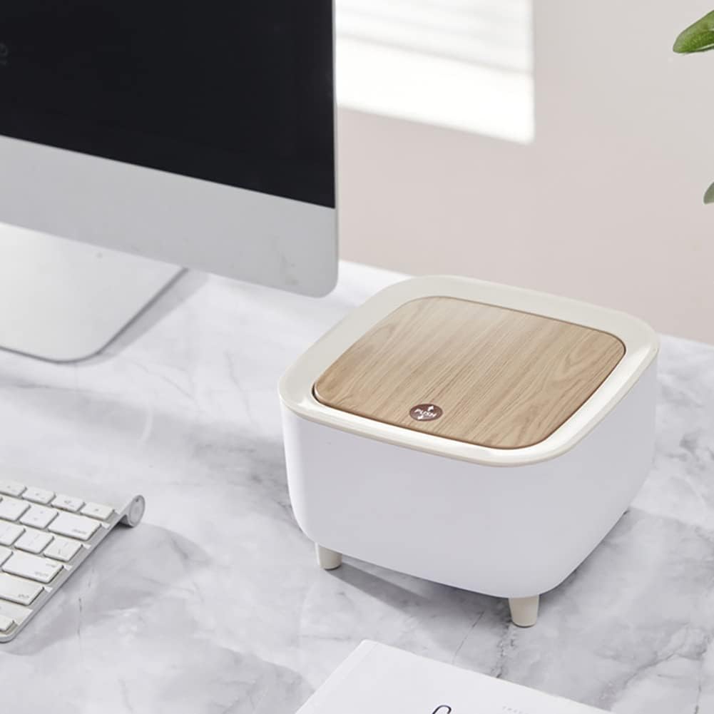 Mini Desktop Trash Can with Lid (White)