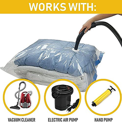 Vacuum Storage Reusable Ziplock Bags with Hand Pump for Travel (PACK OF 10)