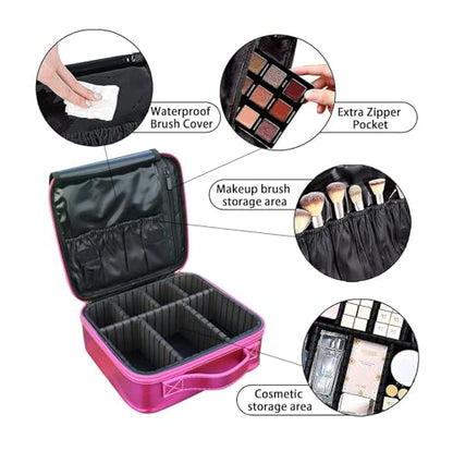 Makeup Cosmetic Storage Case with Adjustable Compartment (Shimmer Pink)