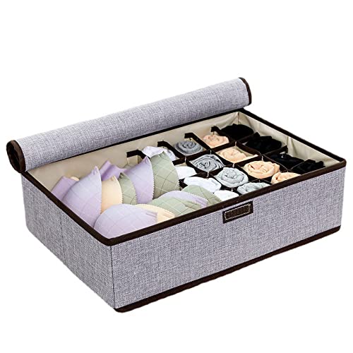 Innerwear Organizer 16+1 Compartment  Foldable Fabric Storage Box(44 x 28 x 12 cm Linen Grey Cream)