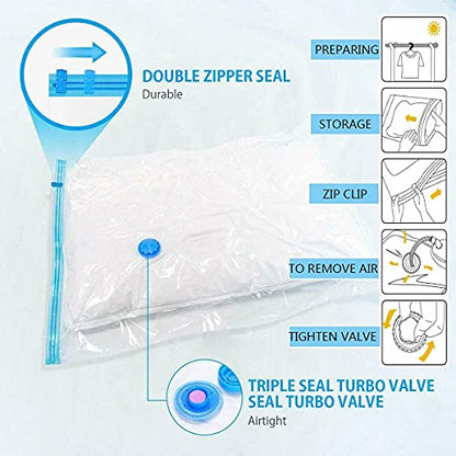 Vacuum Storage Reusable Ziplock Bags with Hand Pump for Travel (PACK OF 10)