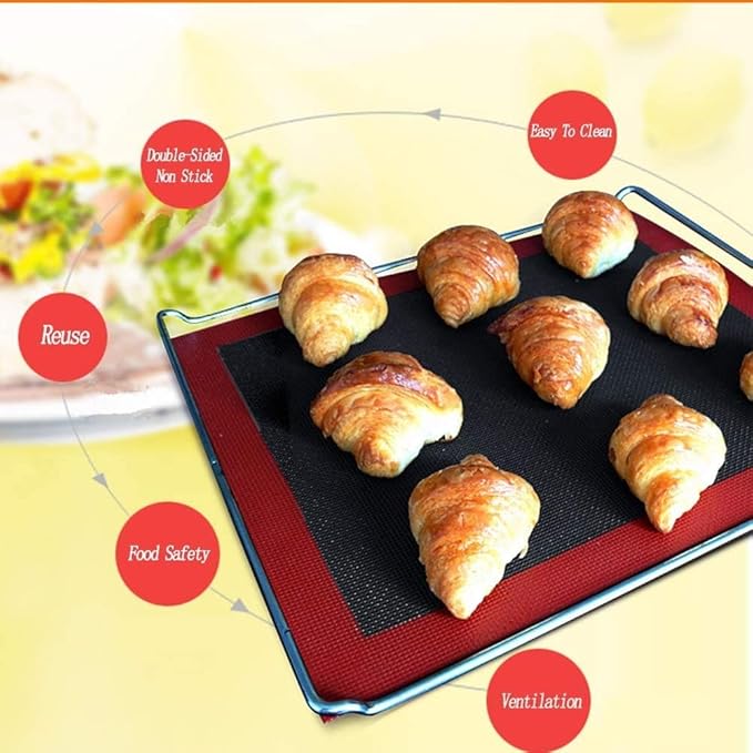 Silicone Baking Mat Non-Stick, Set of 2 Half Sheet Heat Resistant ((15.7" x 11.8" Black))