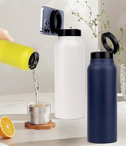 Insulated Magnetic Water Bottle Phone Holder-Stainless Steel (710ml)