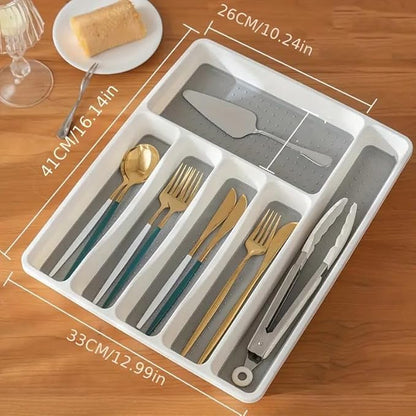 Cutlery Drawer Organiser for kitchen utensils 6 compartment (White)