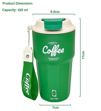 Stainless Steel Coffee Mug, 420 ML Spill Proof Travel Mug with Lid Insulated Tumbler