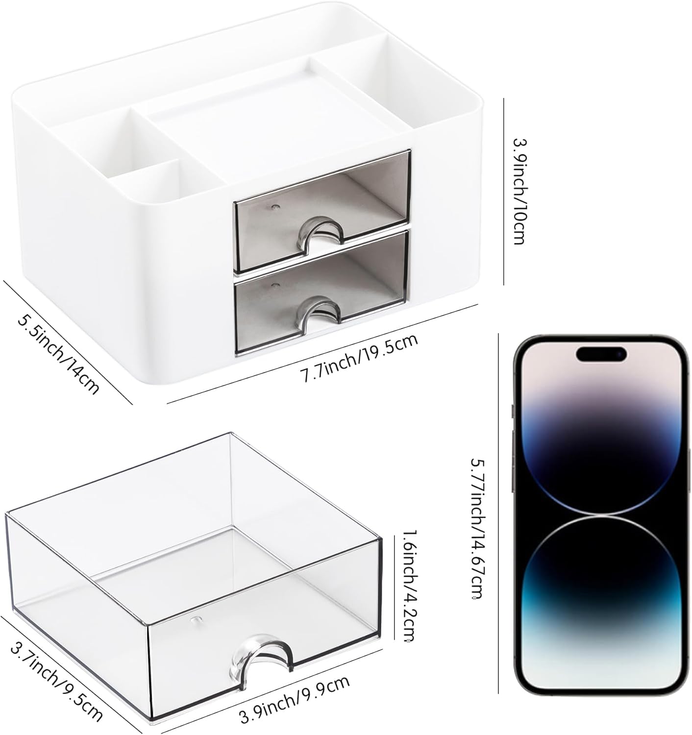 Small Desk Organizer With Drawer With 4 Compartments + 2 Drawer